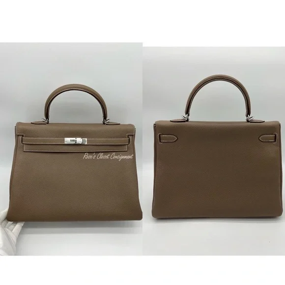 Authentic Hermès Togo Retourne Kelly 35 in Etoupe - Picture 4 of 11